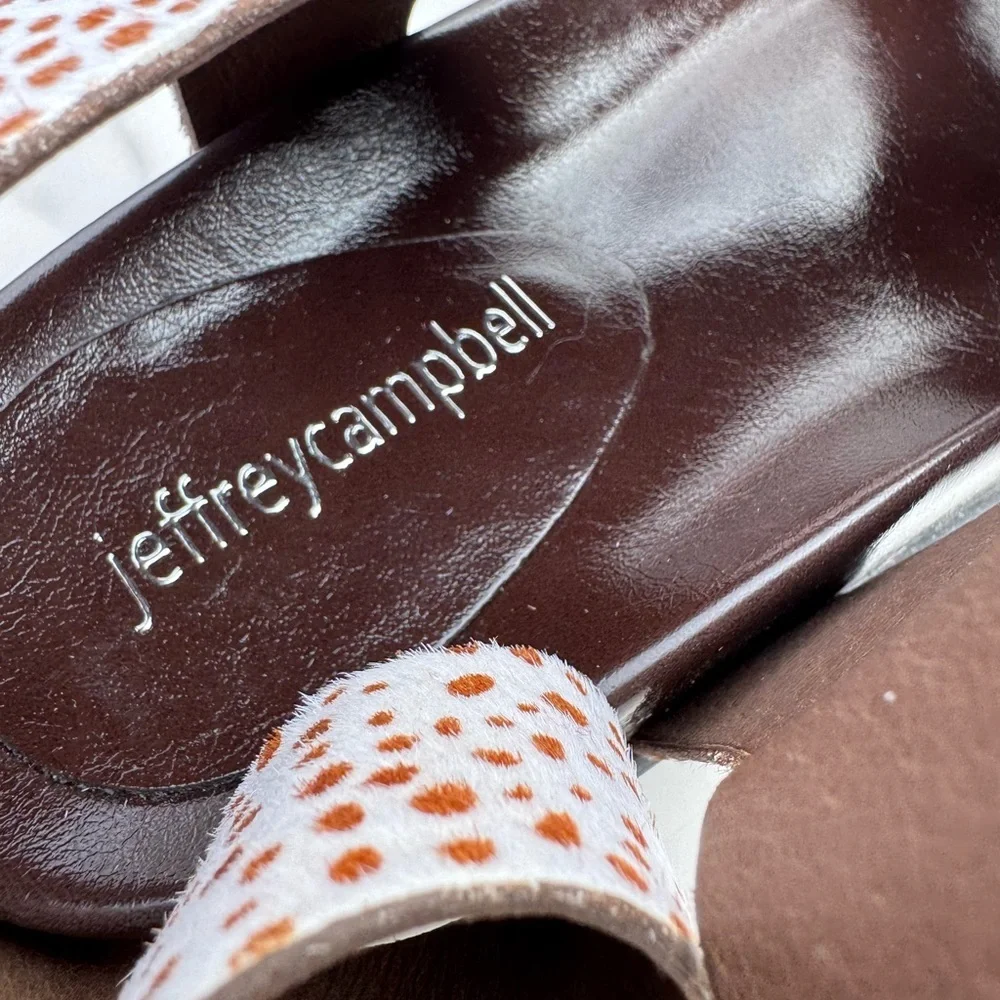 Jeffrey Campbell HVAR Cow Hair Sandals Brown Cream Toe Ring Buckle 7